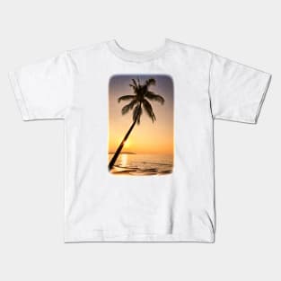 Tropical palm and beach paradise sunset image with a retro effect. Kids T-Shirt